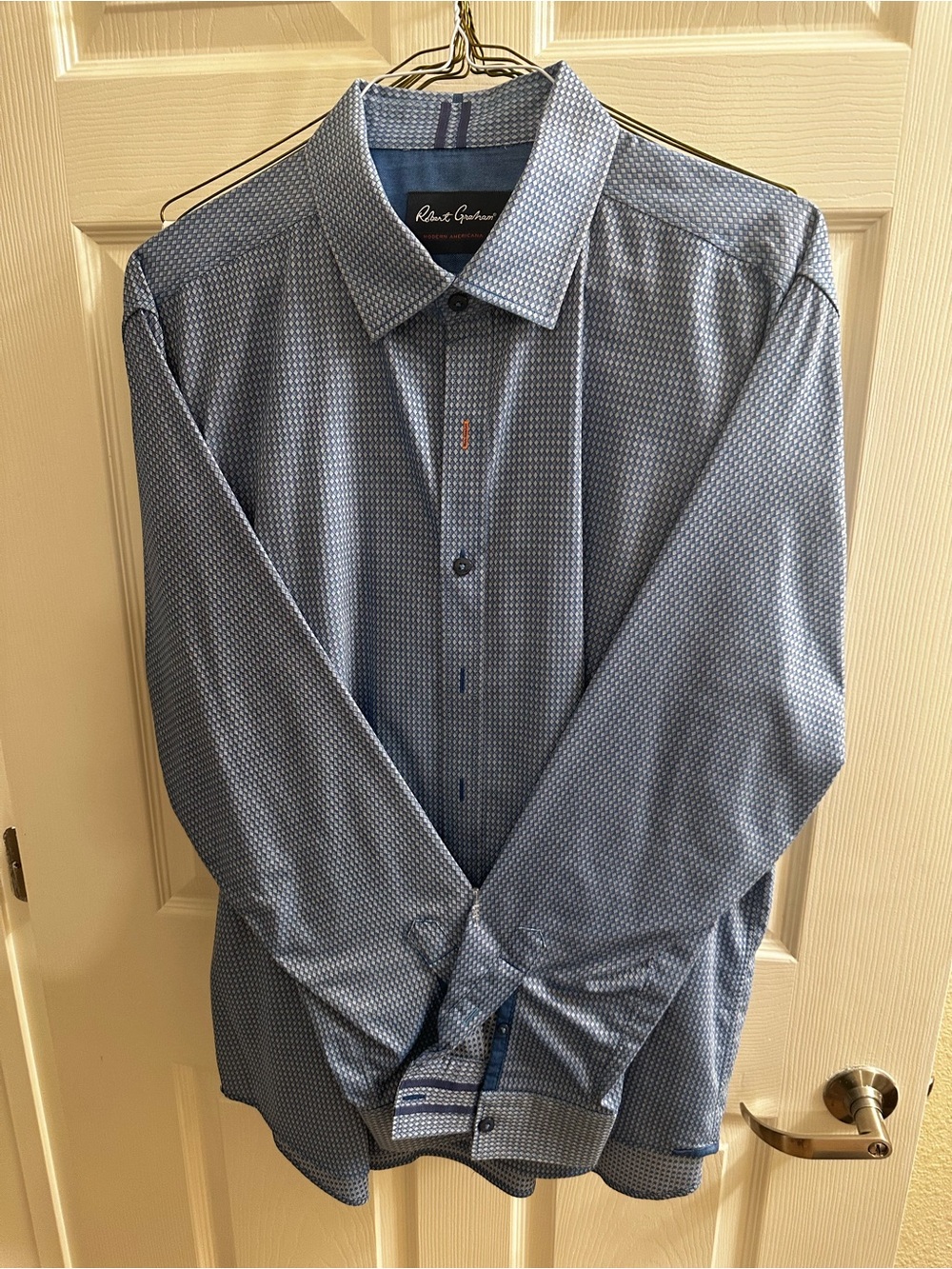 Robert Graham Mens Blue Micro-Pattern Dress Shirt with Contrast Trim
